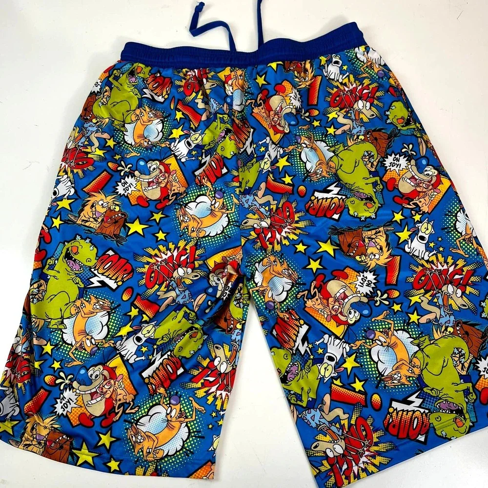 Ren & Stimpy Nickelodeon Happy Happy Joy Shorts‎ Pocket Drawstring Button XL